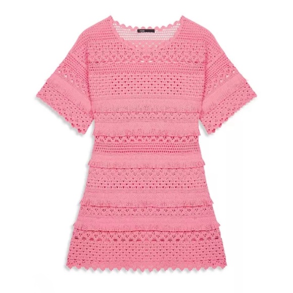 Maje Crochet Knit Mini Pink Dress - Picture 2 of 5